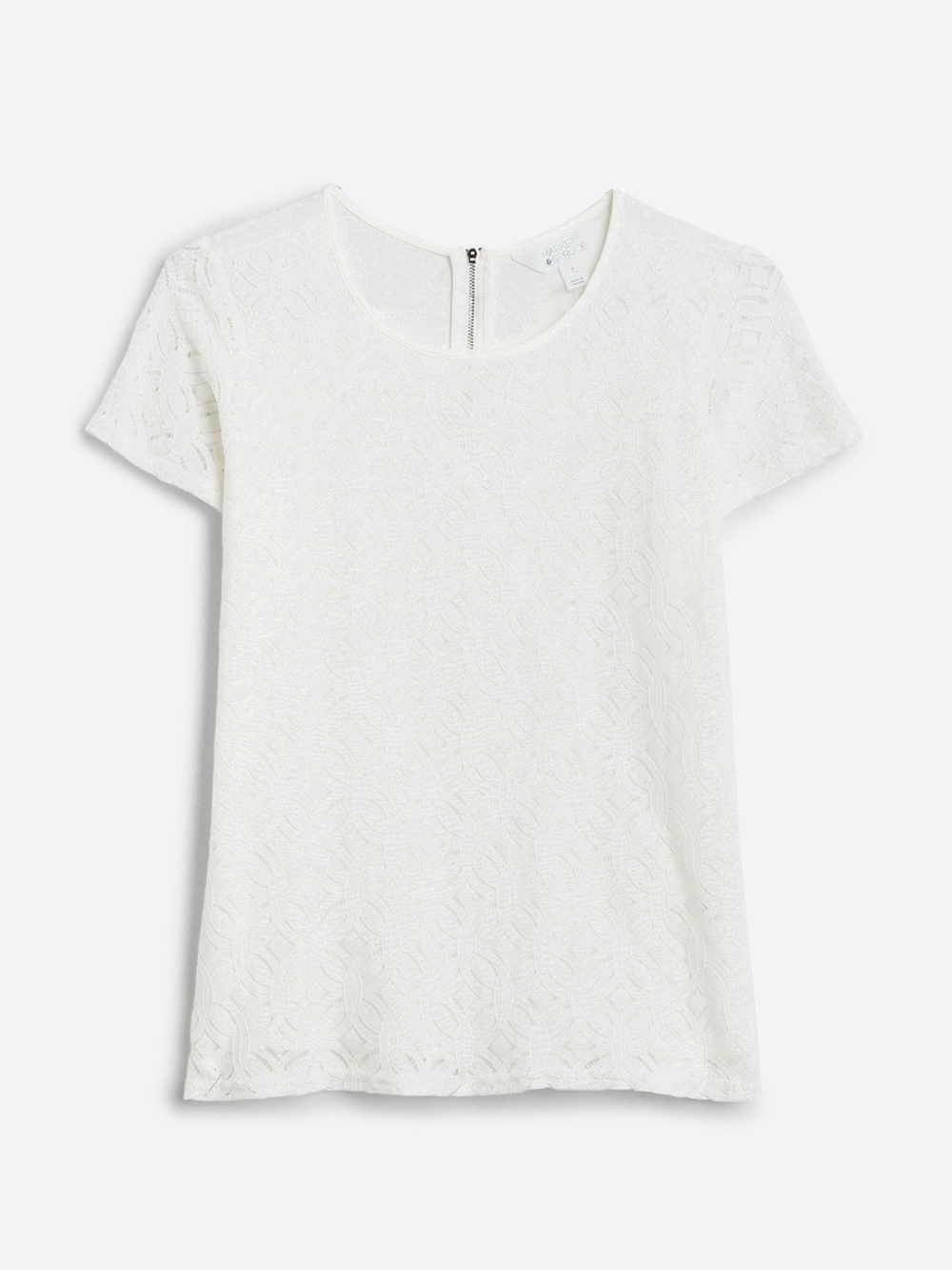 Market & Spruce White Lace Short Sleeve Tee